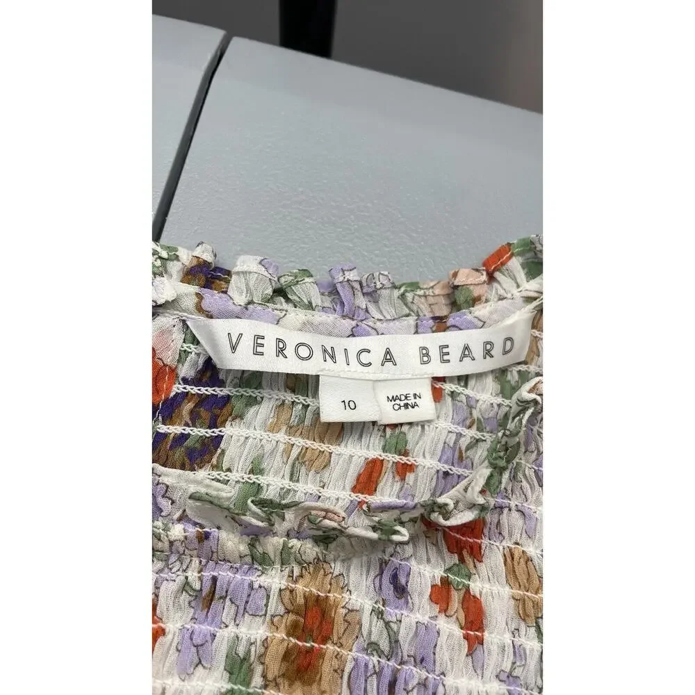 Veronica Beard Kali Top Multicolor Floral Print Smocked Spring Designer Size 10 - Picture 9 of 12